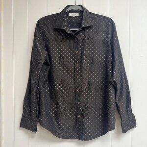 Women's Faconnable Charcoal Gray Patterned Button Down Long Sleeve Size Large